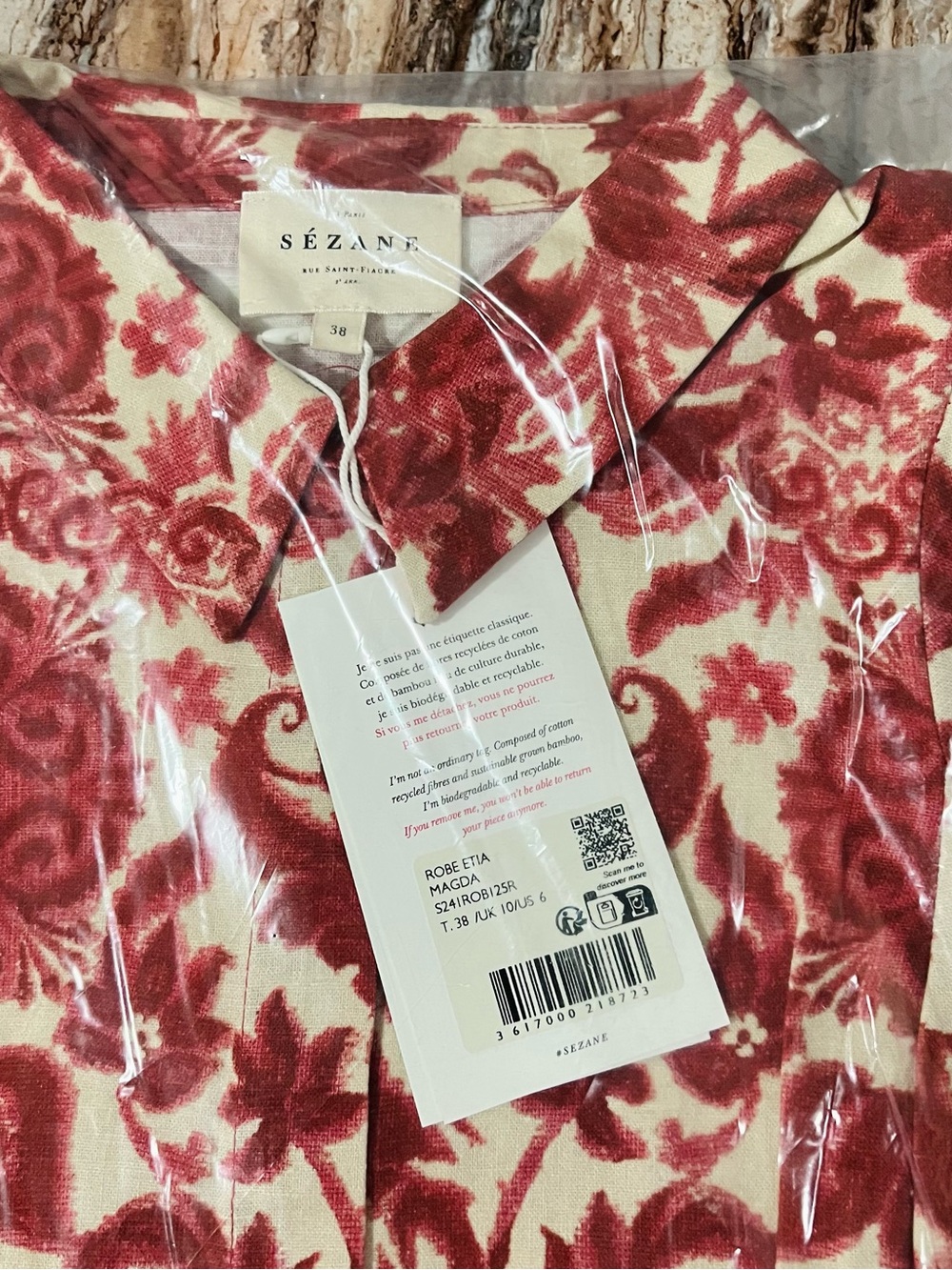 Sezane Red and Cream Floral Midi Dress with Front Slit - Picture 5 of 5